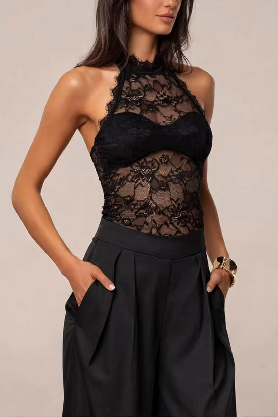 High Neck Lace Sheer Tank Top