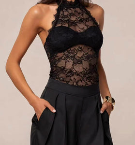 High Neck Lace Sheer Tank Top
