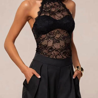 High Neck Lace Sheer Tank Top