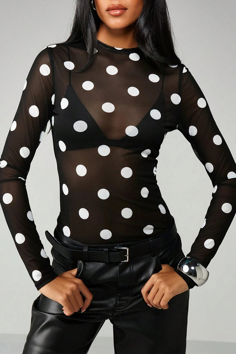 Polka Dot Sheer Long Sleeve Top
