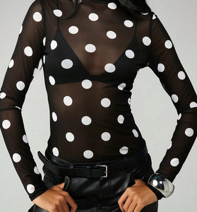 Polka Dot Sheer Long Sleeve Top