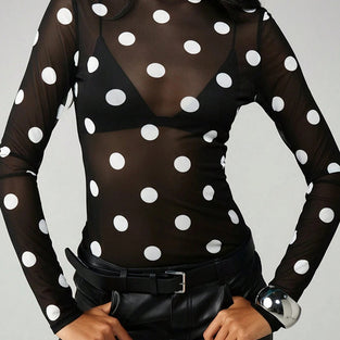 Polka Dot Sheer Long Sleeve Top