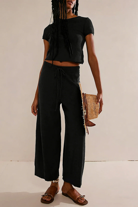 Casual Cropped Top and Wide-Leg Pants Set