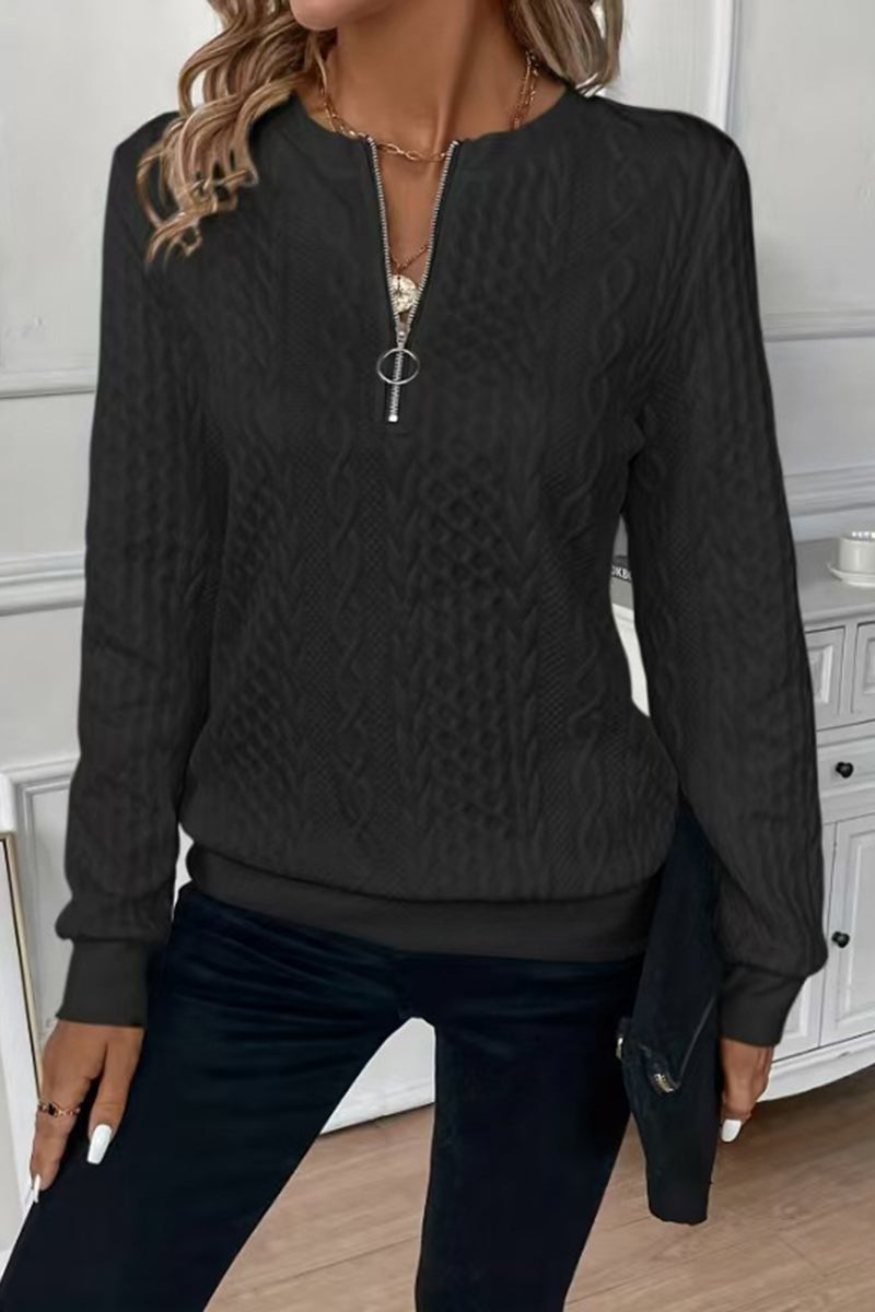 Chic Textured Zip Sweatshirt
