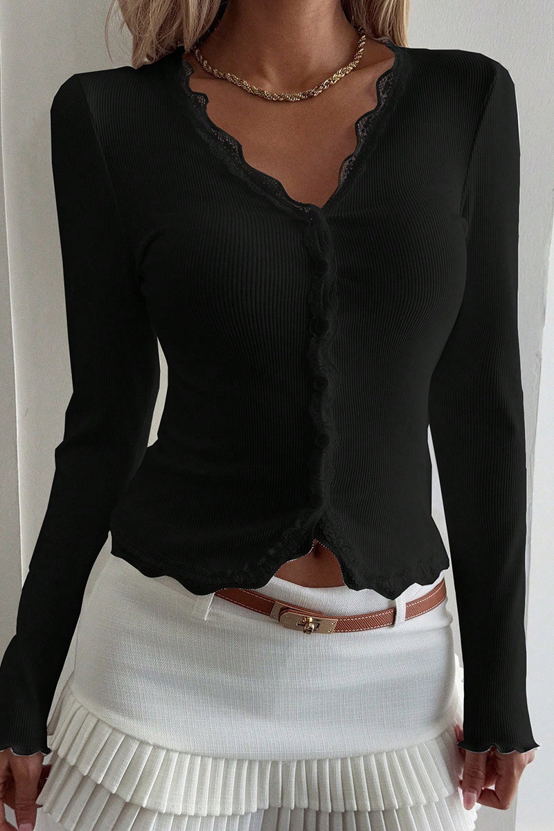 Elegant V-Neck Buttoned Blouse