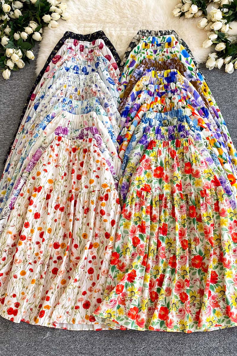 Floral Tiered Midi Skirt
