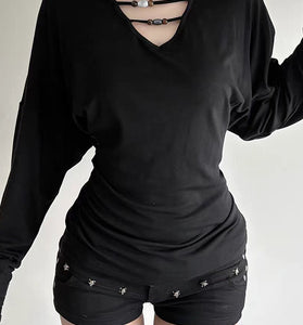 Strappy Neck Long Sleeve Bodycon Top