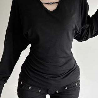 Strappy Neck Long Sleeve Bodycon Top