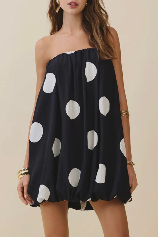 Polka Dot Strapless Casual Dress