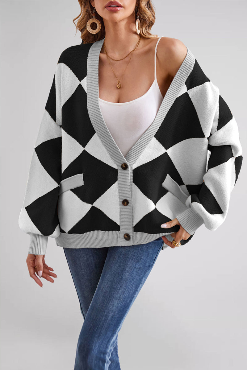Geometric Patterned Button-Up Cardigan
