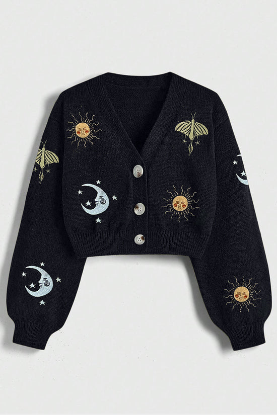 Celestial Patterned Button-Up Cardigan