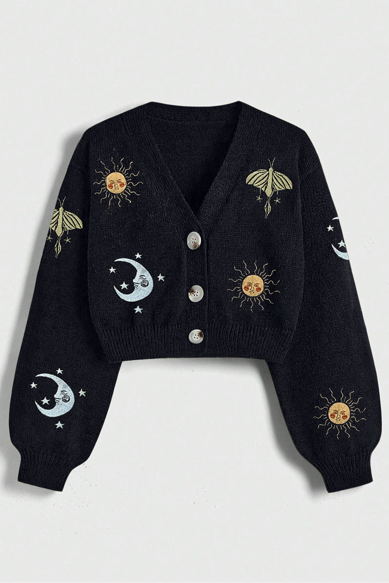 Celestial Patterned Button-Up Cardigan