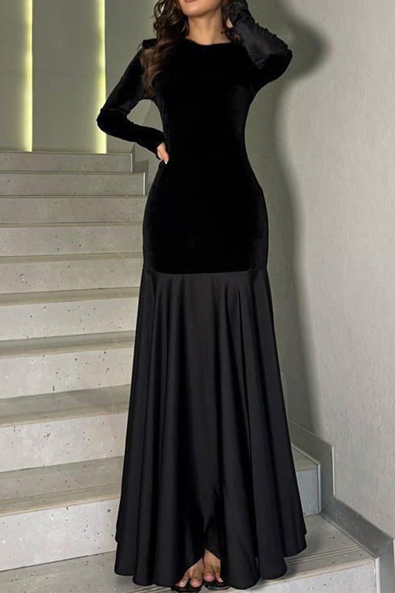 Elegant Long Sleeve Floor-Length Dress