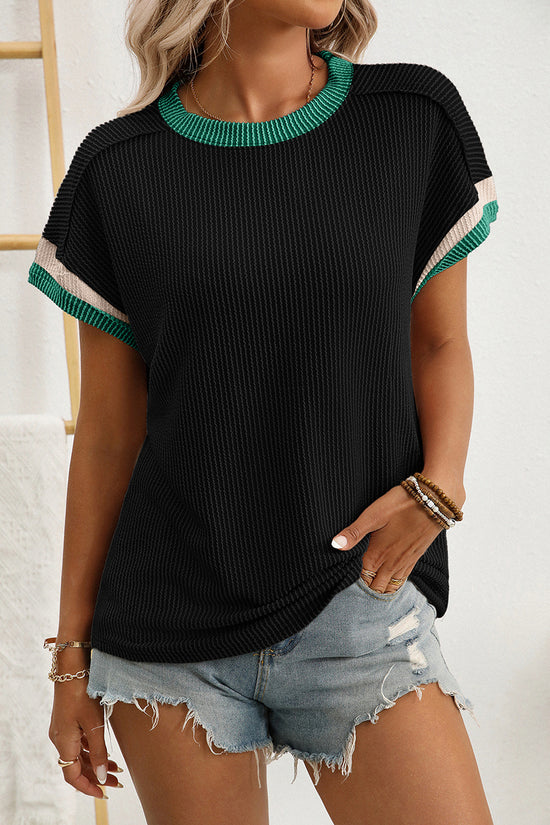 Ribbed Knit Short Sleeve Top