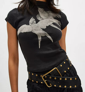 Graphic Bird Print Slim Fit Tee