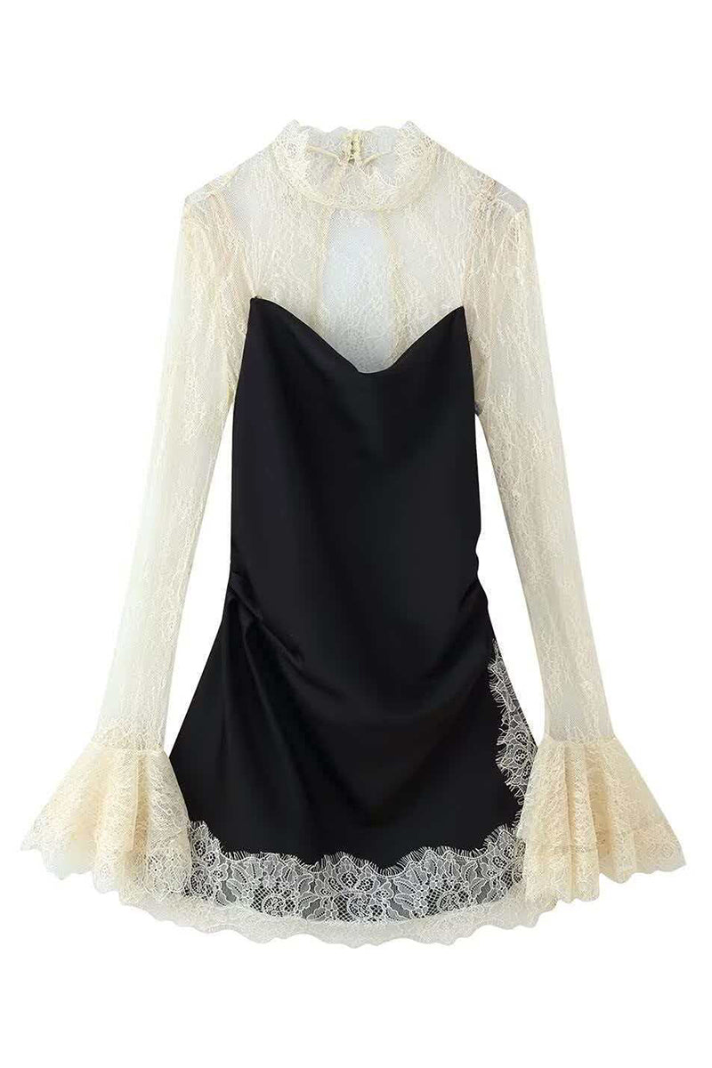 Elegant Lace Trim Mini Dress