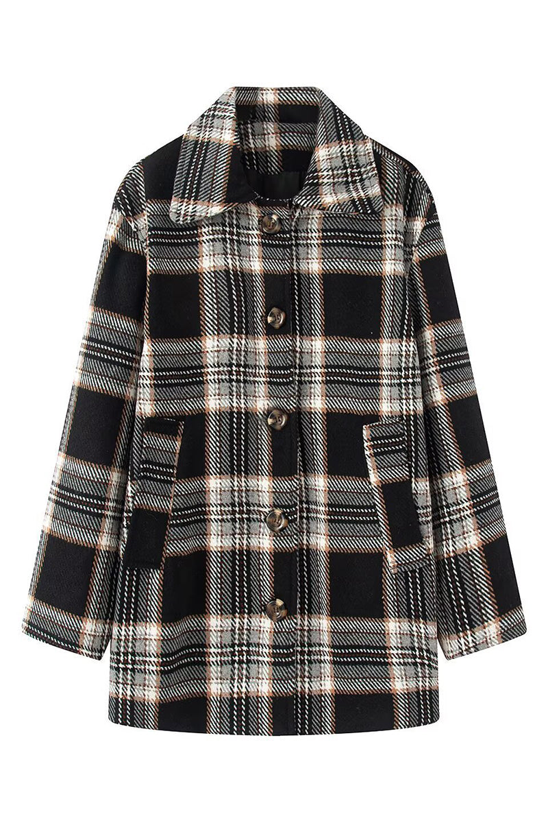 Classic Plaid Button-Up Overcoat