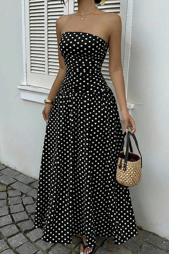 Strapless Polka Dot Casual Maxi Dress