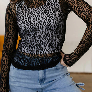 Leopard Pattern Sheer Long Sleeve Top