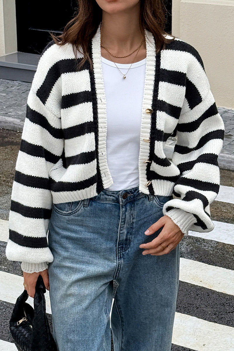 Striped Button-Up Cardigan