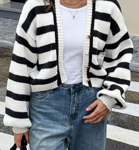 Striped Button-Up Cardigan