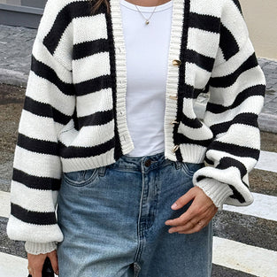 Striped Button-Up Cardigan