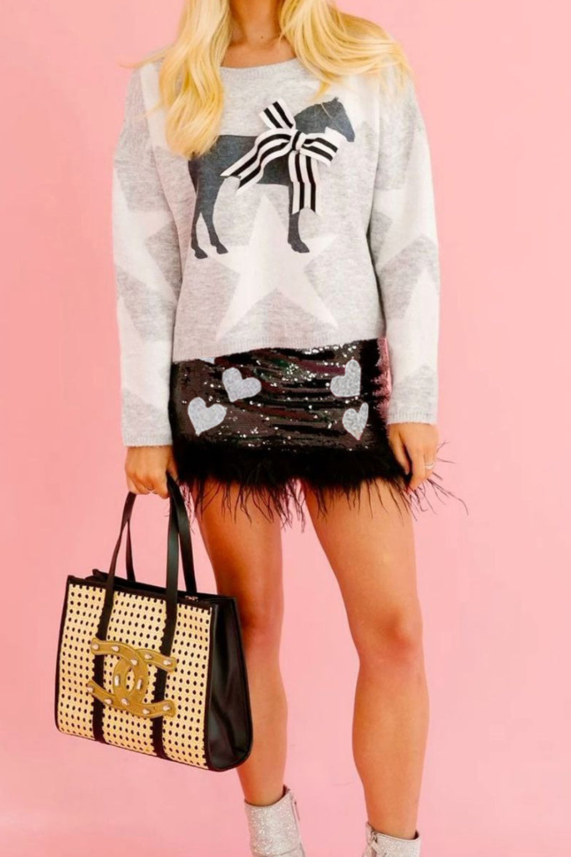 Sequined Heart Graphic Mini Skirt