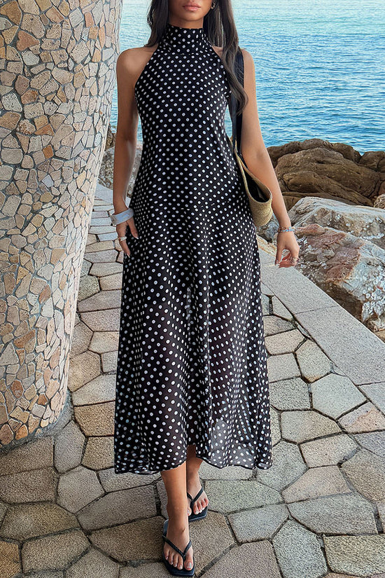 Polka Dot Sleeveless Casual Midi Dress