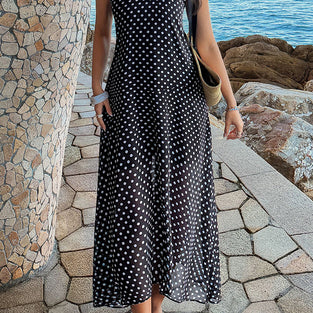 Polka Dot Sleeveless Casual Midi Dress