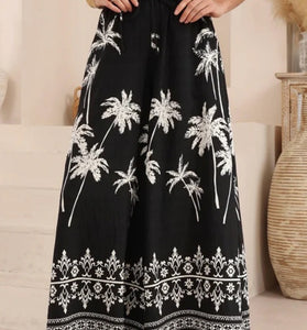 Tropical Print Wide-Leg Casual Pants