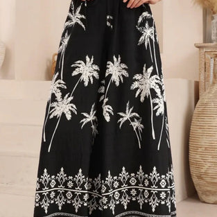 Tropical Print Wide-Leg Casual Pants