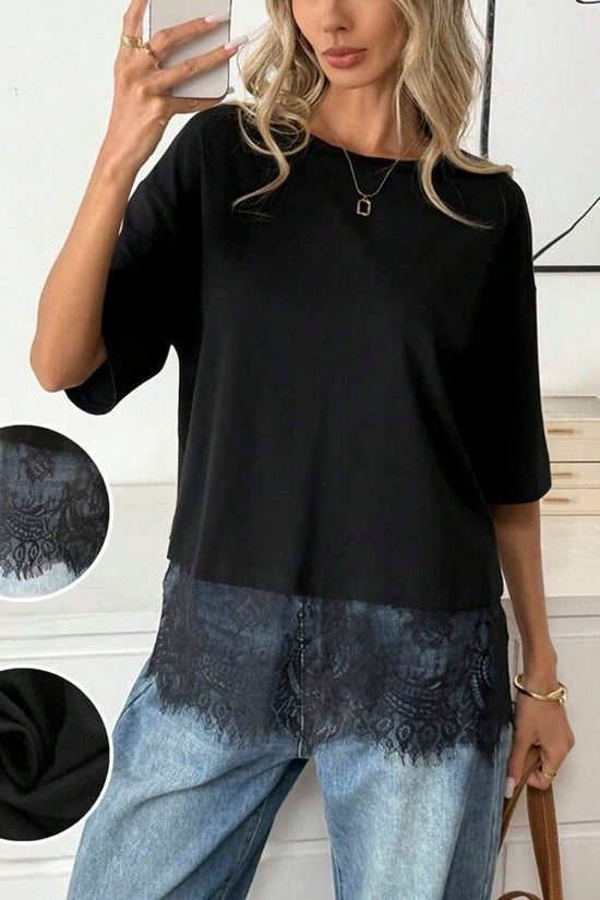 Lace Hem Short Sleeve T-Shirt