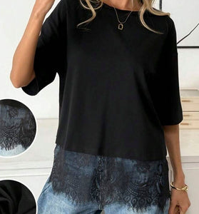 Lace Hem Short Sleeve T-Shirt