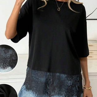 Lace Hem Short Sleeve T-Shirt