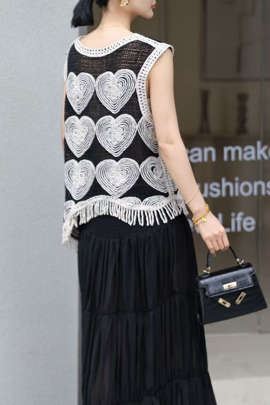 Heart Pattern Fringed Vest