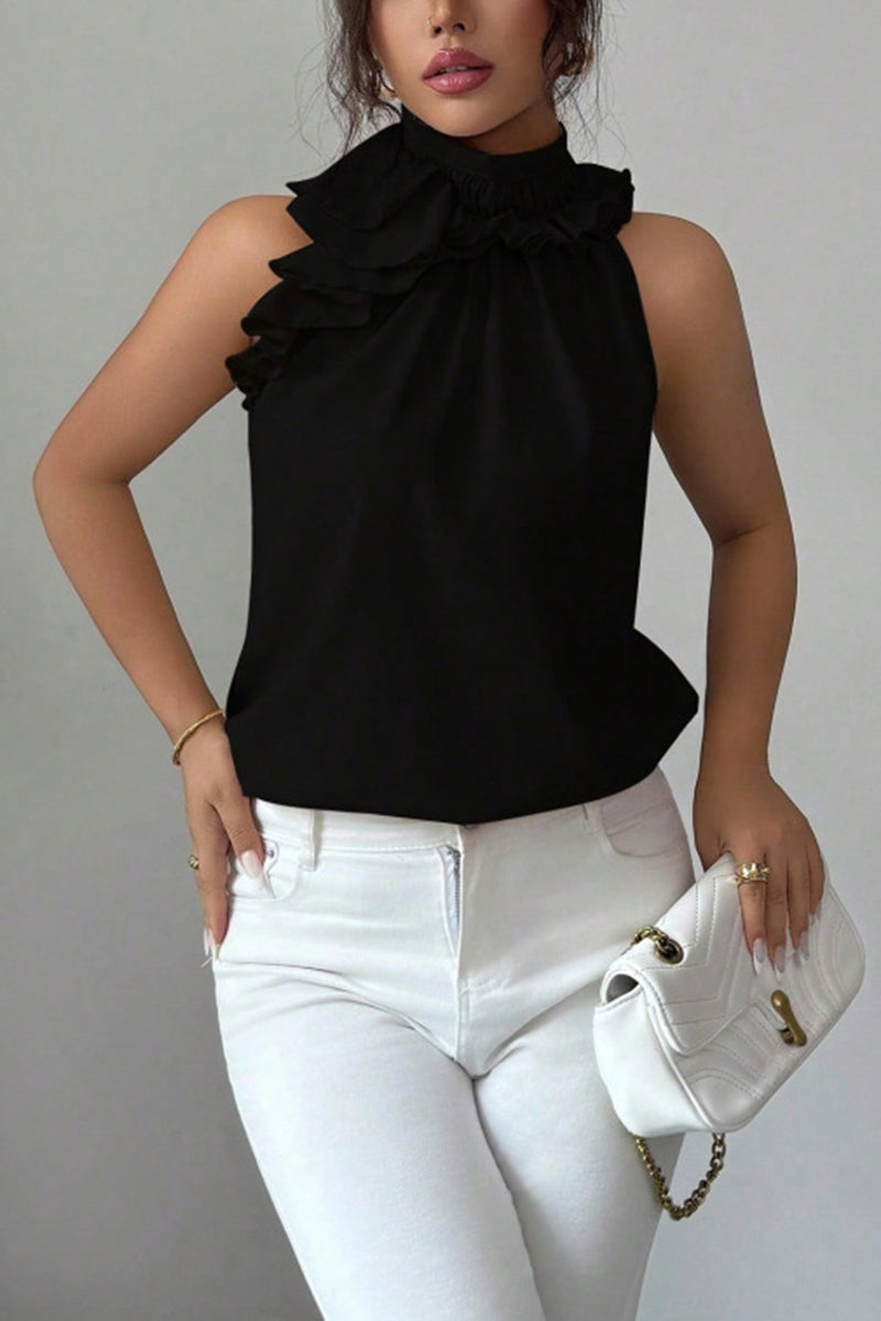 Ruffled Mock Neck Tank Top