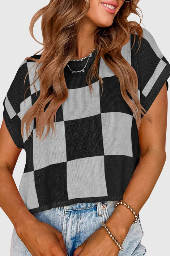Sleeveless Checkered Sweater Vest