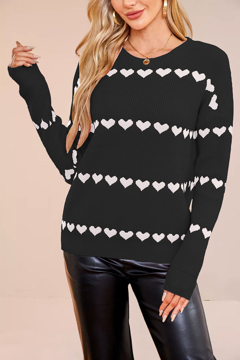 Heart Patterned Long Sleeve Sweater
