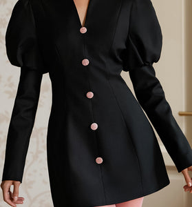 Elegant Puff Sleeve Button Dress