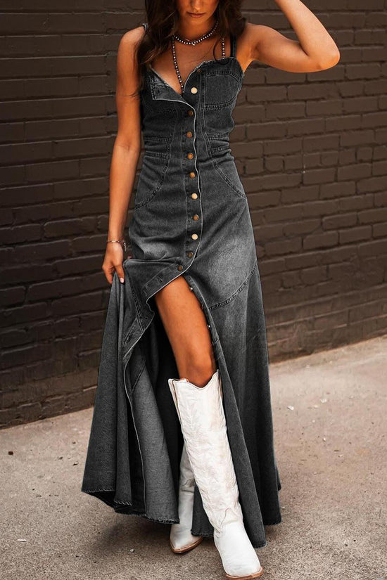 Sleeveless Button-Up Denim Dress