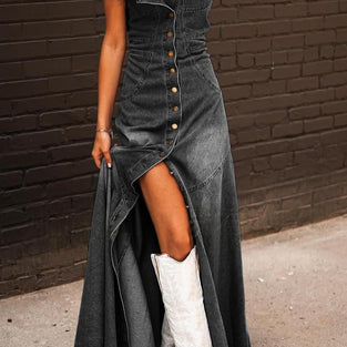Sleeveless Button-Up Denim Dress