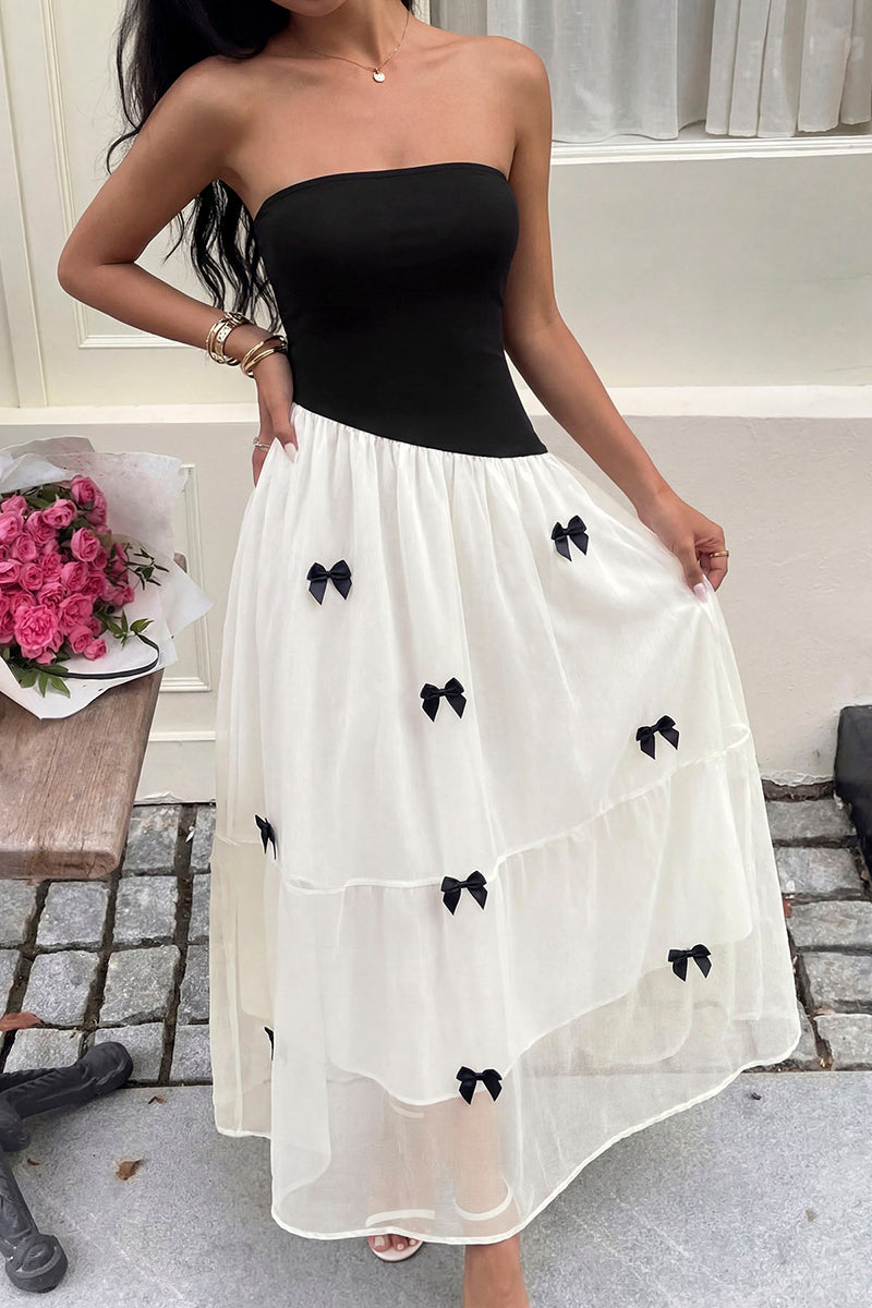 Strapless Bow Embellished Casual Dress