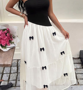 Strapless Bow Embellished Casual Dress