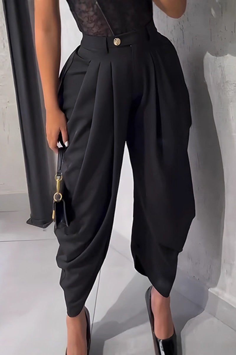 Pleated Hem Draped Casual Pants
