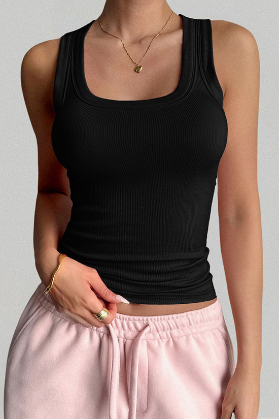 Scoop Neck Sleeveless Ribbed Tank
