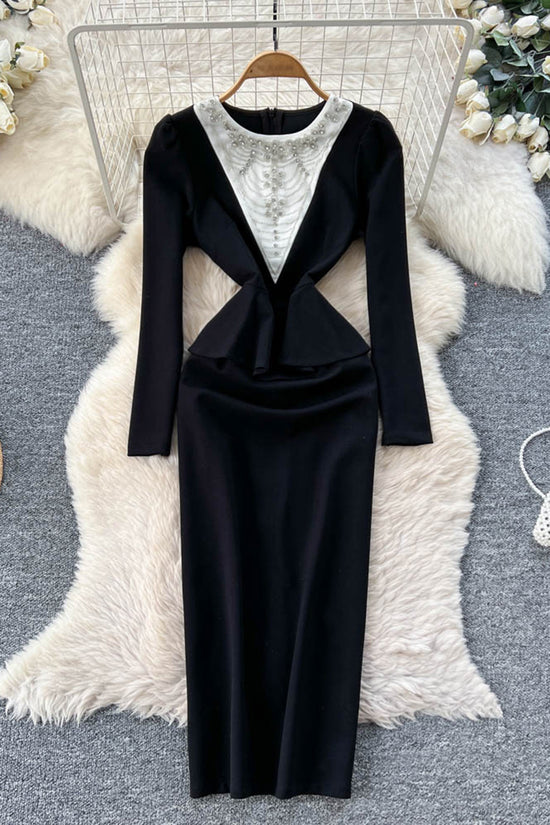 Elegant Peplum Long Sleeve Casual Dress