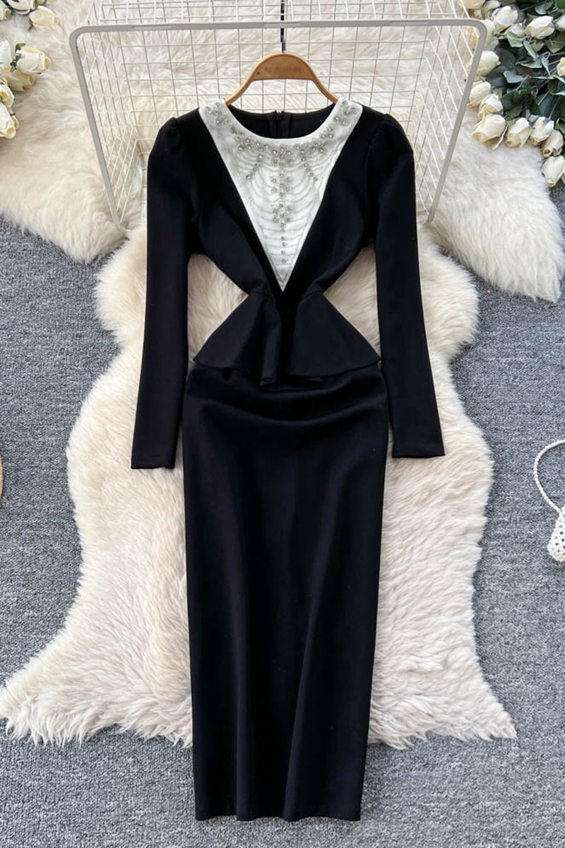 Elegant Peplum Long Sleeve Casual Dress
