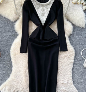 Elegant Peplum Long Sleeve Casual Dress