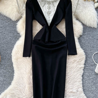 Elegant Peplum Long Sleeve Casual Dress