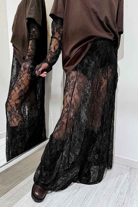 Sheer Lace Overlay Midi Skirt